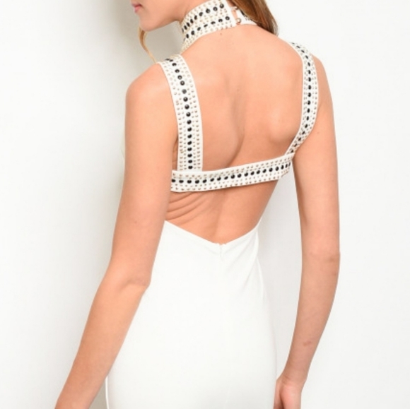 Lady In White Halter Dress Stones Bodycon - Picture 4 of 4